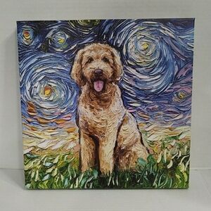 Goldendoodle Starry Night Dog Canvas Art *EUC*